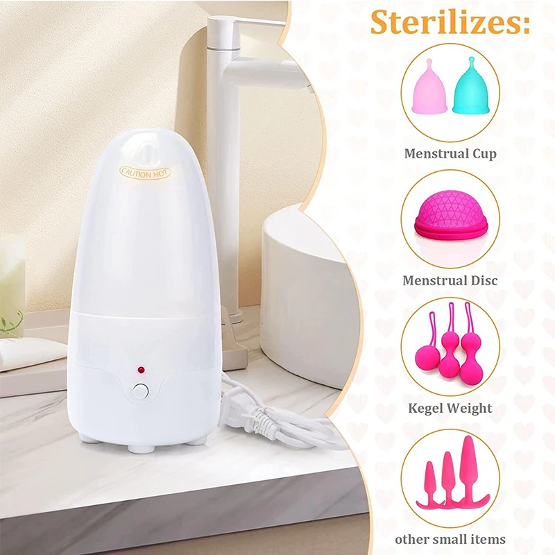 Menstrual Cup Steamer Sterilizer Cleaner Kills 99.9% of Germs with Steam Menstrual Cups & Discs Kegel Balls Steriliser Machine