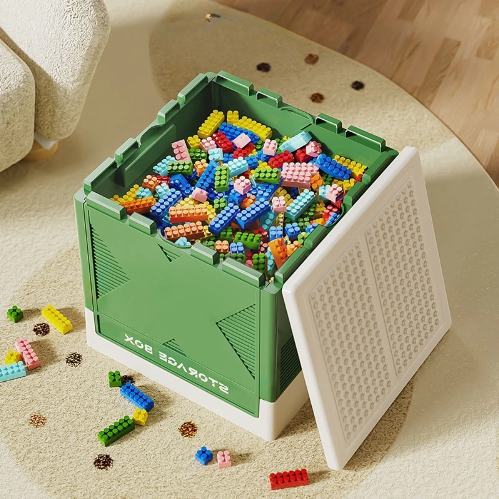 Foldable Storage Box Stackable Kids Toy Organizer Bin Compatible Building Block Lid Clothes Sundries Storage Bin for Home
