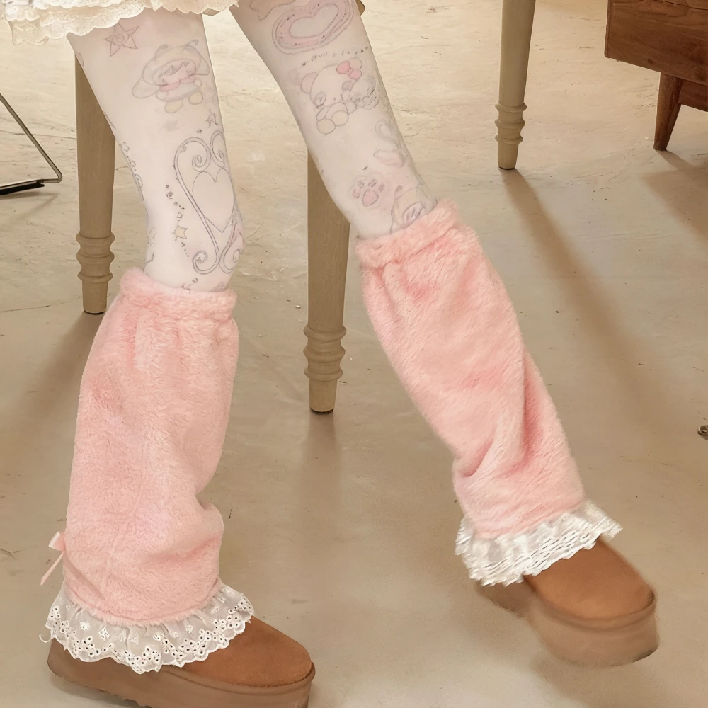 

Зимние милые кружевные плюшевые теплые леггинсы для девочек-подростков, милые теплые носки в стиле японской Лолиты с бантом, комплекты утепленных кружевных юбок Jk, аксессуары