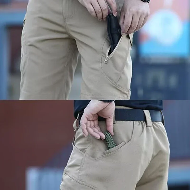 Celana Pendek Kargo Saku Ritsleting Pria Baru Celana Pendek Taktis Perkotaan Tahan Air Musim Panas Pria Celana Pendek Panttdoor Mendaki Kemah Trek Ukuran M-6XL
