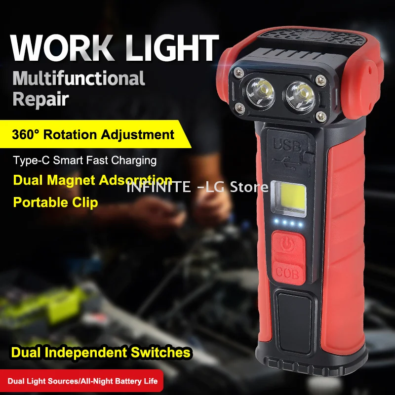Magnetic COB Work Light - Super Bright Flashlight With Pen Clip Multi-Functional Outdoor Night Emergency Maintenance Light