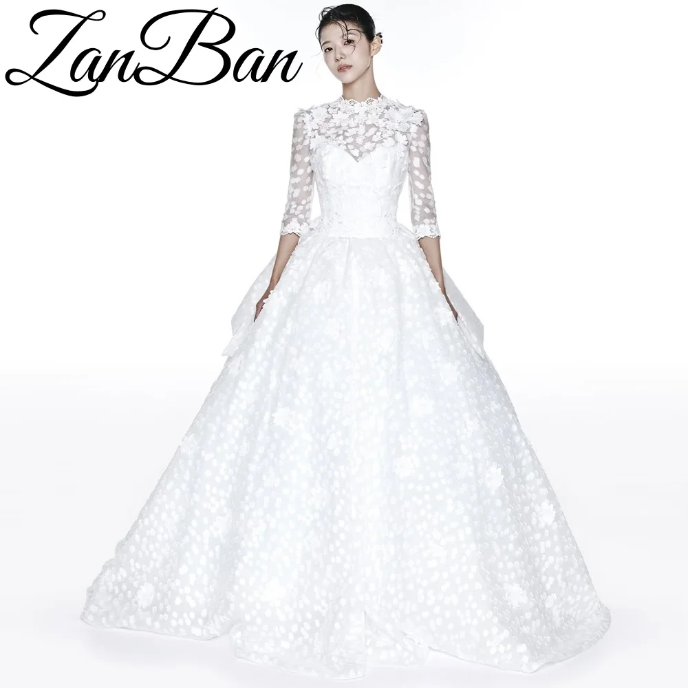 ZanBan Customized White Lace High Neck Wedding Dress A-line Half sleeve Applique Design  Korea 2026 Luxury New Evening  Dress