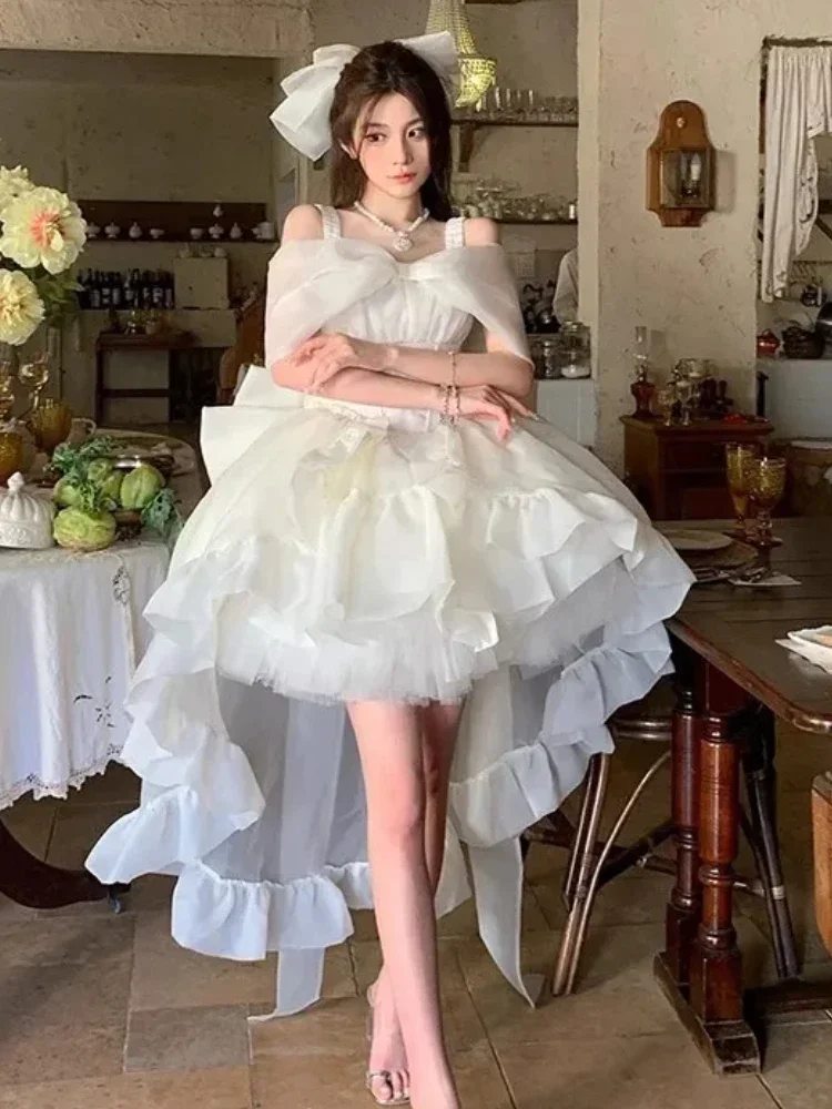 

Sweet Elegant Lolita Style Princess Dress Women Sexy Chic Slash Neck Korean Strap Dress Female Fashion Casual Party Fairy Dress