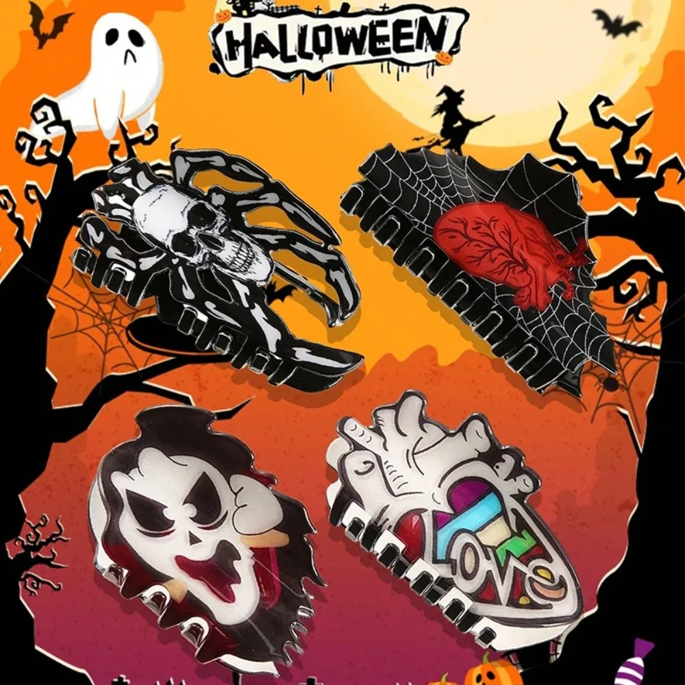 

Fashion Witch Hat Halloween Hair Claw Heart Skeleton Pumpkin Hairpin Skull Head Spider Web Ghost Hair Clip Festival Accessories