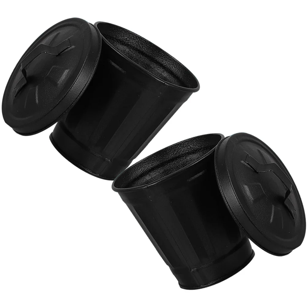 Lid Mini Trash Can Litterbox Office Flower Pots for Indoor Plants Small Cans with Lids Desk Black Galvanized Iron Car