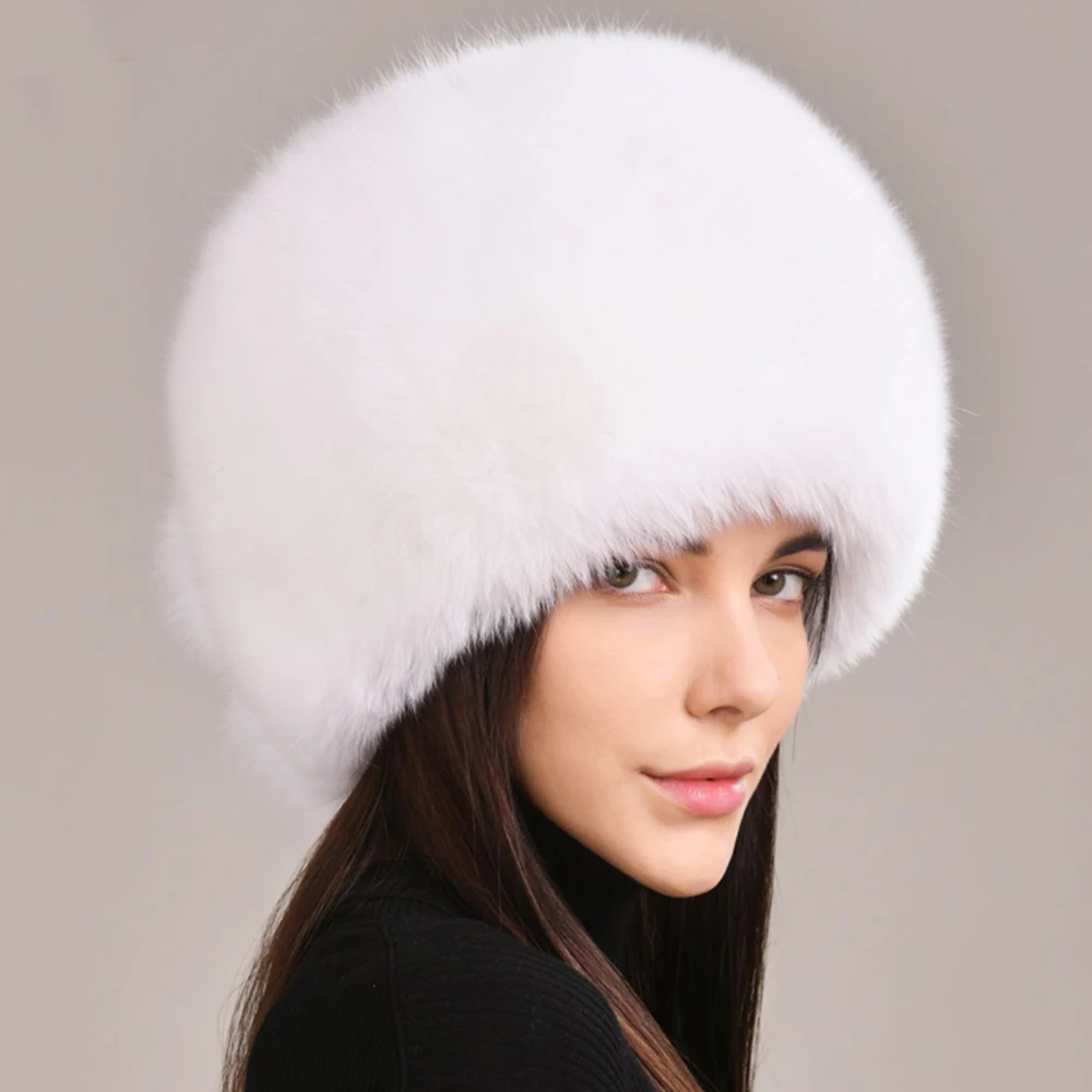 Natural Fox Fur Hat Russian Ushanka Female Winter Hat For Women Warm Fluffy Popular Style Female Tail Cap Fashion Real Fur Hats