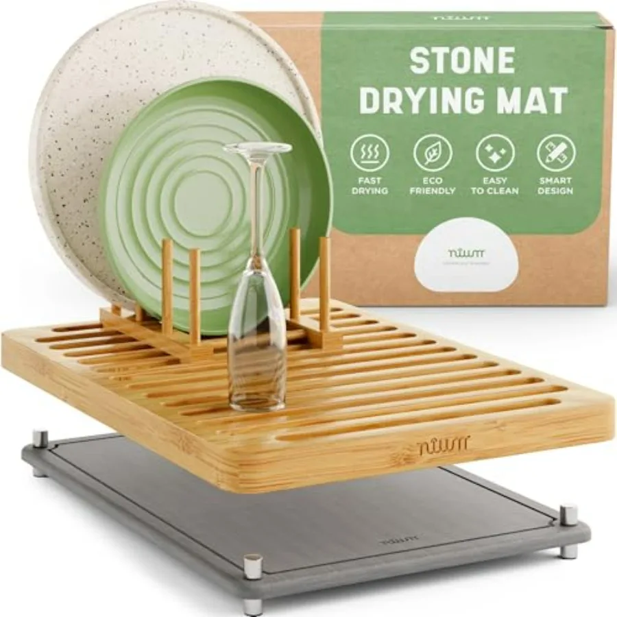 

NIUM Stone Drying Mat for Kitchen Counter Bamboo Rack - 16x12 - Diatomaceous Earth Dish Drying Mat Ultra Absorbent Fast Drying