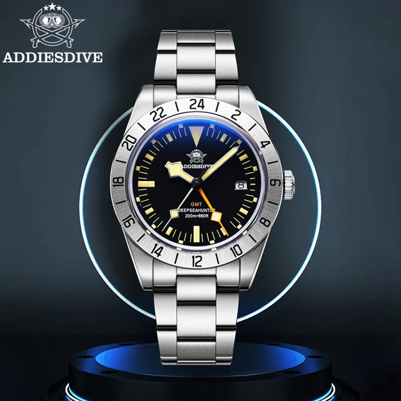 ADDIESDIVE 39mm Watch for Men 20Bar Waterproof Luminous Bubble Mirror Glass Stainless Steel GMT Quartz Watch Relogio Masculino