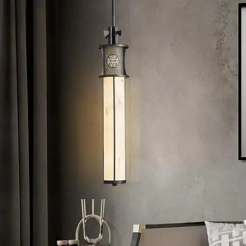 New Chinese Style Minimalist Bedside Pendant Light - Marble High-End Design for Restaurant