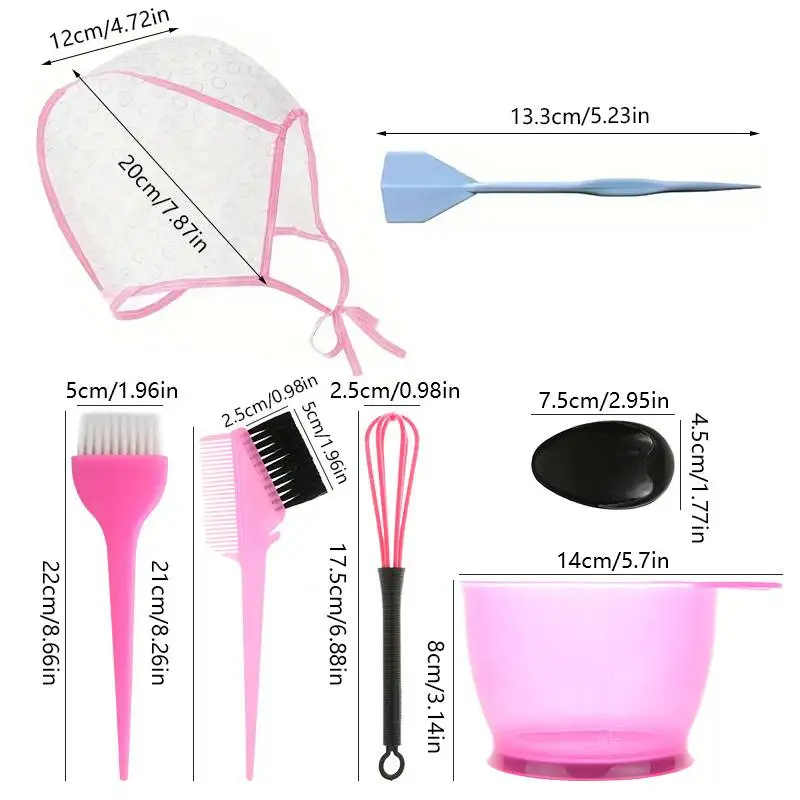8pcs/set Professional Salon Hair Highlighting Set Tint Bowl with Mixer Dye Brush Color Caps with Hook Dyeing Hairdressing Tools