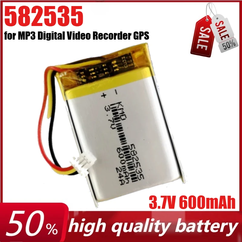 

3.7V 600mAh 582535 Li Ion Polymer Rechargeable Battery for MP3 Digital Video Recorder GPS Smart Phone LED Lights Lipo Cell