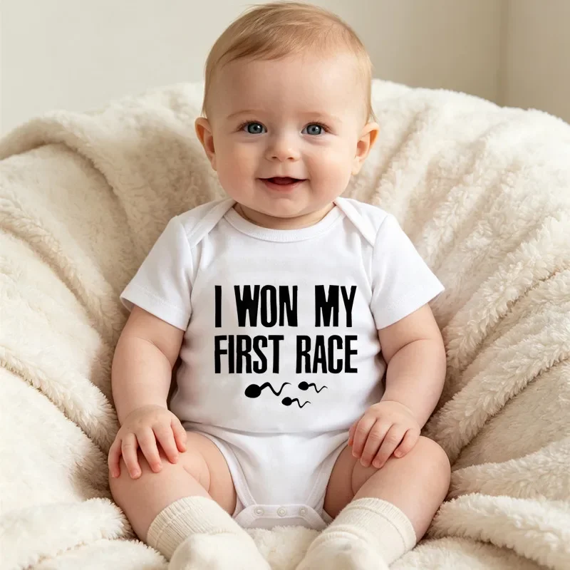 I Won My First Race Funny Baby Onesie Cotton Short Sleeve Neutral Infant Jumpsuit Newborn Gift