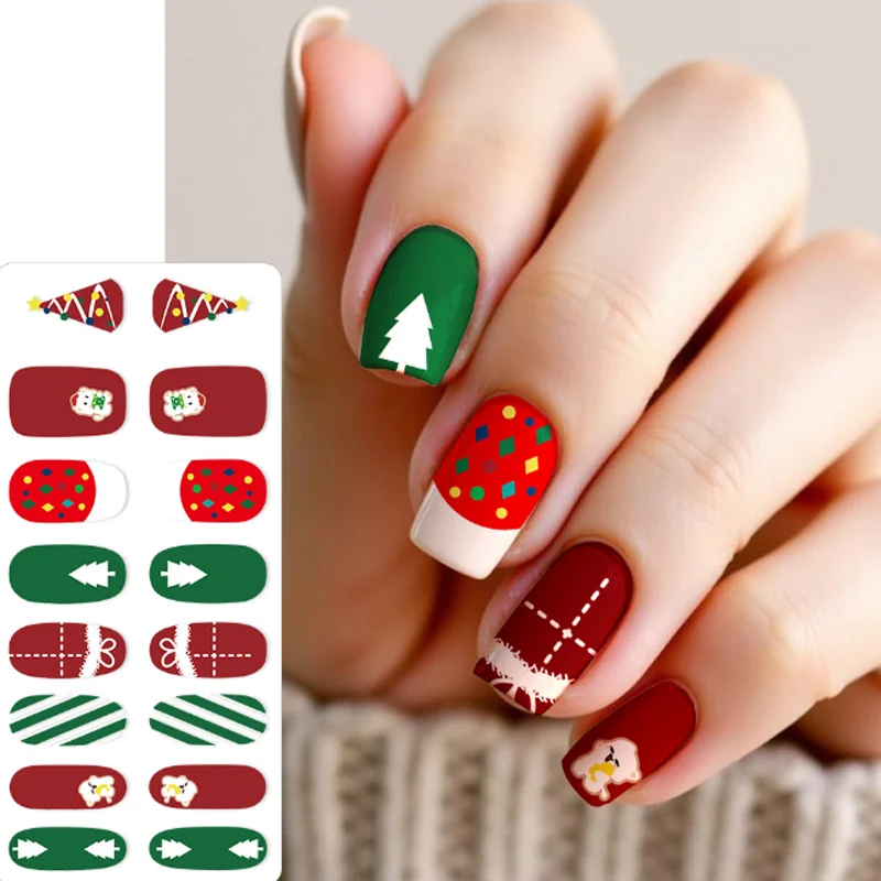 16 puntas de pegatinas navideñas para decoración de uñas, adhesivo de copo de nieve de Papá Noel, decoraciones para manicura, accesorios para uñas