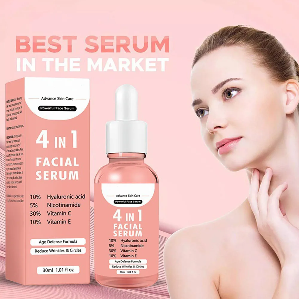 Suero facial 4 en 1, ácido hialurónico, niacinamida, vitamina C, Reduce profundamente las líneas finas, hidratante, reafirmante, belleza, cuidado de la piel