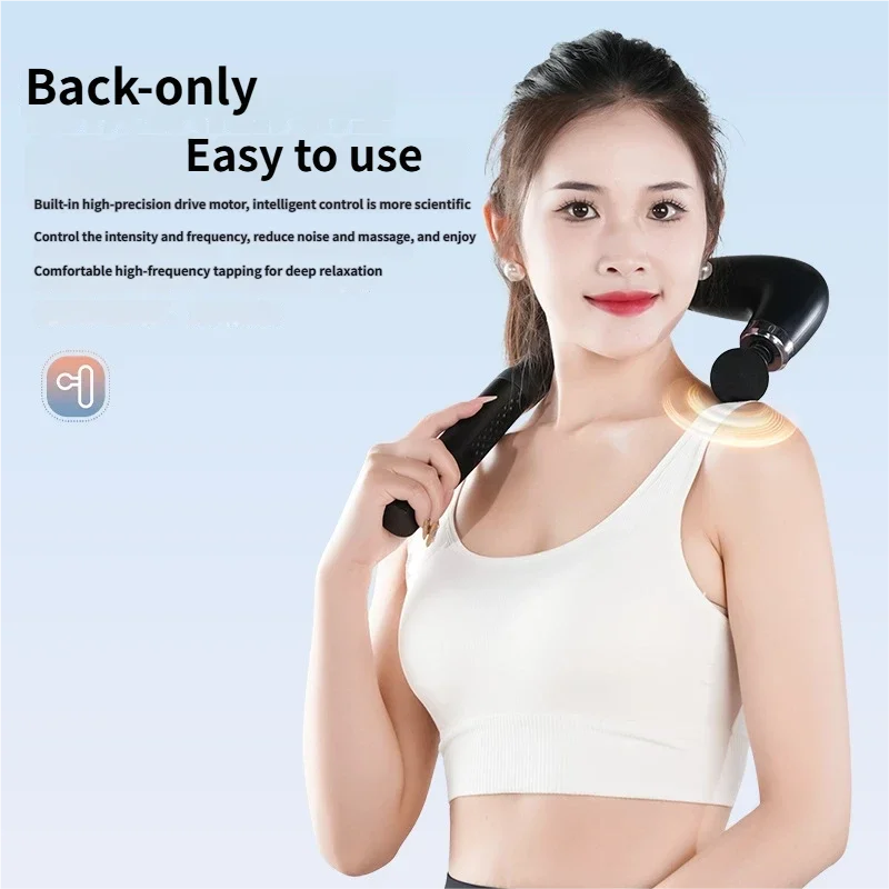 Curved hook fascia gun  for self-massage of the back and shoulders, perfect for muscle relaxation, fitness, and home workouts