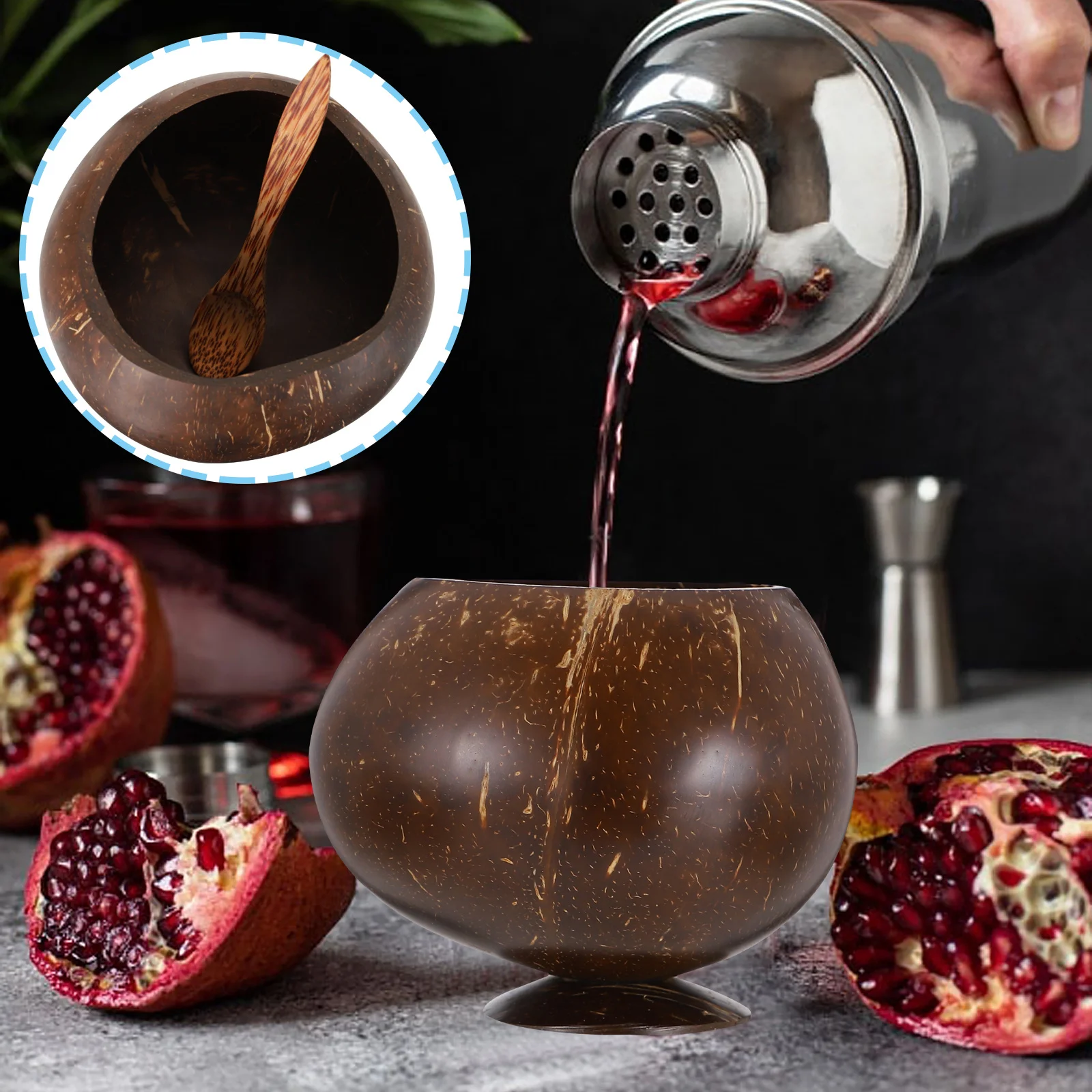

1 Set Coconut Shell Cup Dessert Bowl For Ice Cream Fruit Pudding Home Restaurant Spoon Included Storage Cup With