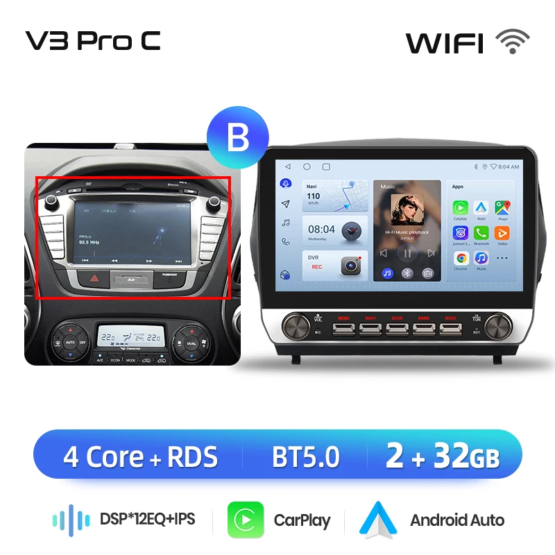 Junsun 10.1 "Knoppen Draadloze Carplay Android Auto Radio voor Hyundai Tucson 2 ix35 2009 2010-2015 Bluetooth GPS Navi 4G DSP