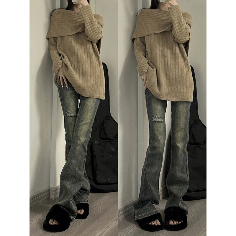 

Extended High Waist Bell Bottom Jeans Women's Spring Autumn Slimming Floor Length Trousers Trendy Worn Ins High Street