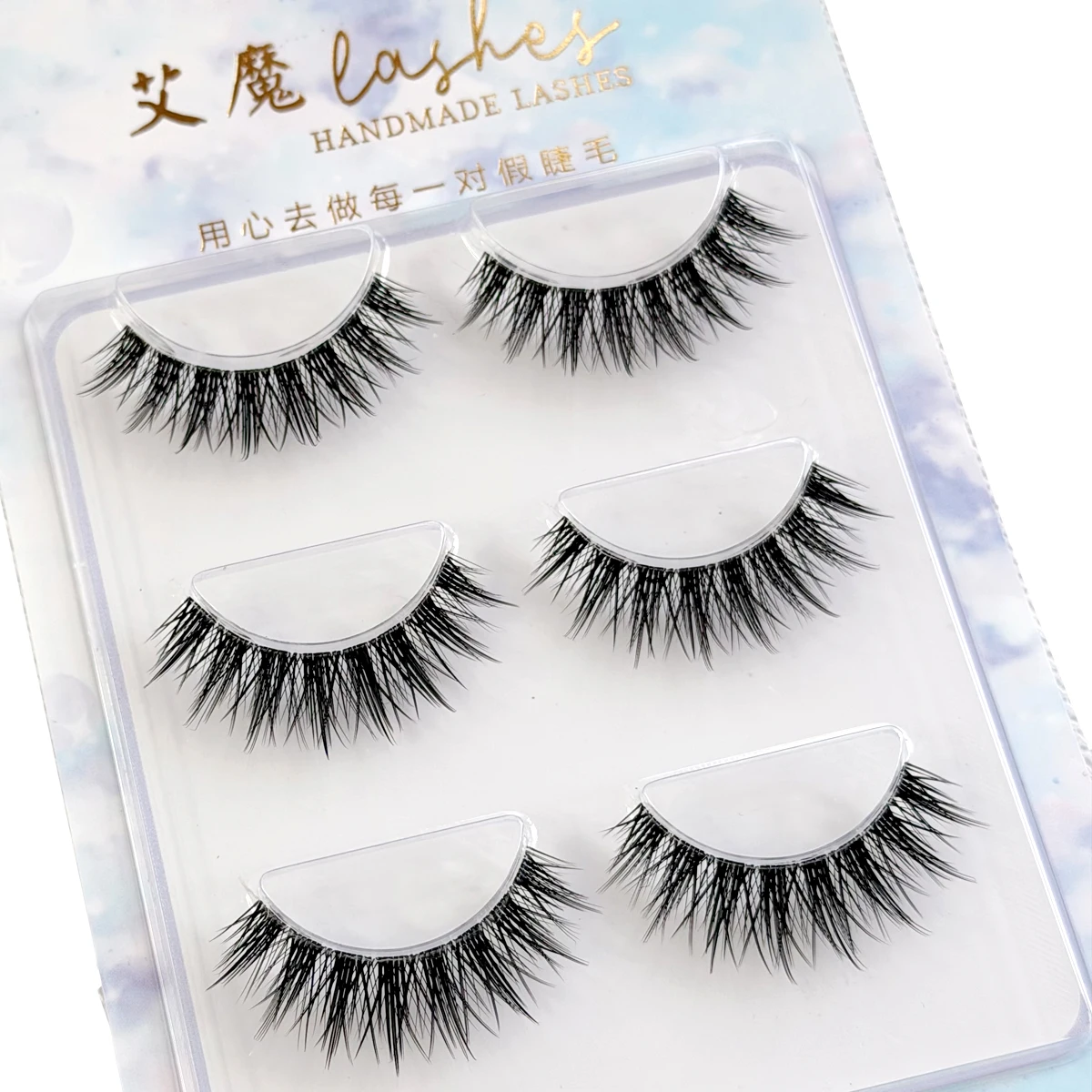 3D 밍크 속눈썹 3쌍 짧은 밍크 속눈썹 투명 밴드 내추럴 블랙 밍크 인조 속눈썹 풀 스트립 속눈썹 재사용 가능