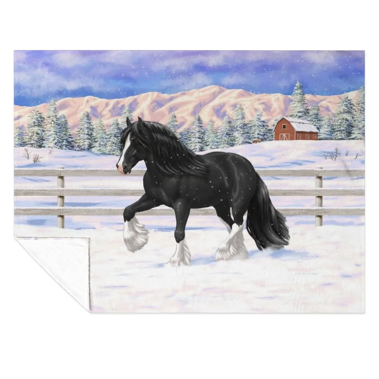 

Black & White Gypsy Vanner Draft Horse In Snow Throw Blanket Tourist Decorative Throw Fashion Sofas Decorative Beds Blankets