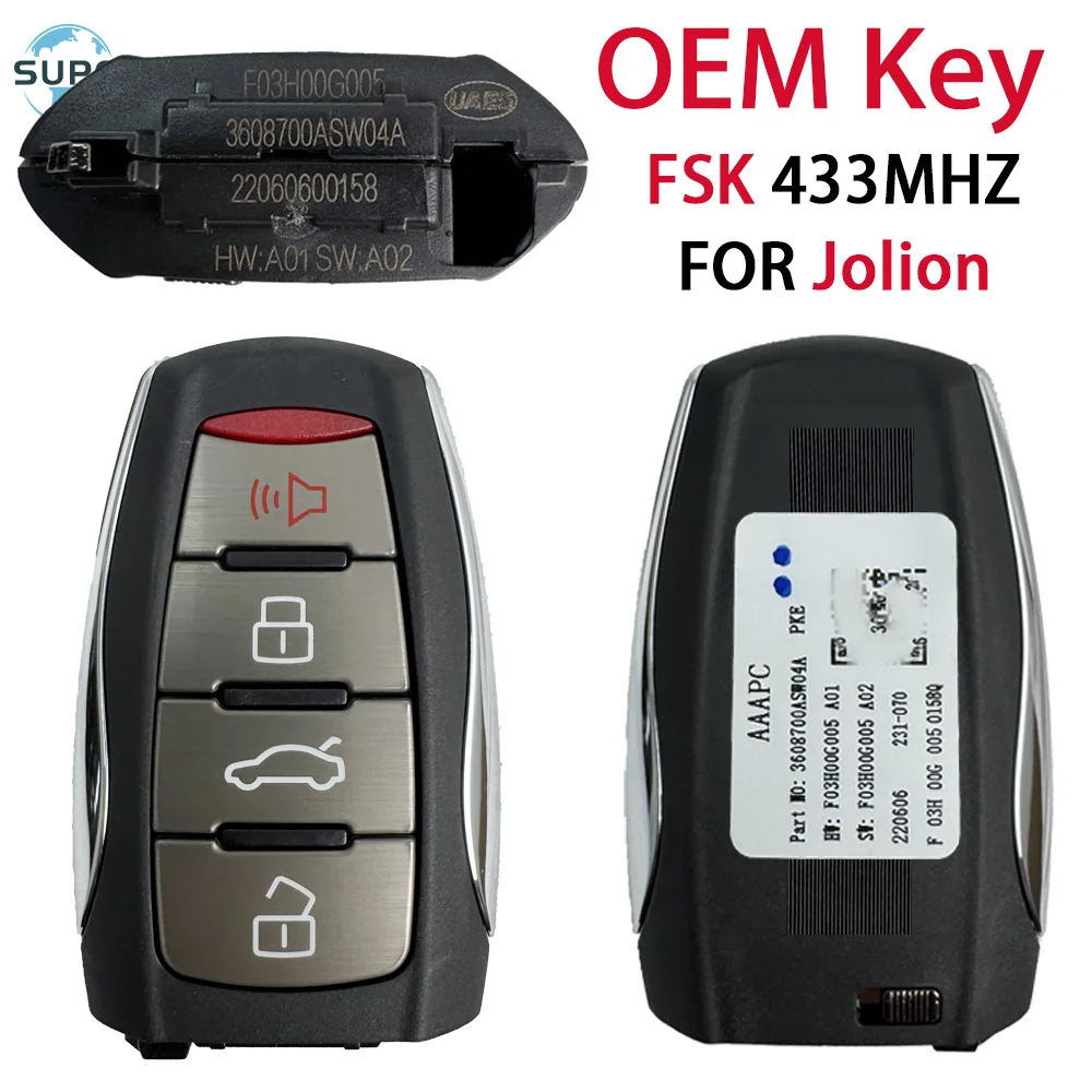 

FSK 4A Chip OEM Smart Remote Car Key For GreatWall NEW Haval Jolion 433Mhz NCF29AxM 3+1 Buttons