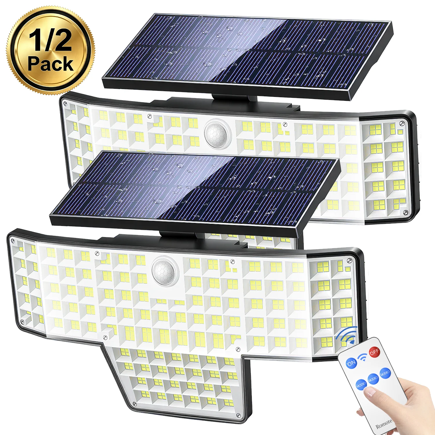 448 LED-owych solarnych lamp zewnętrznych z czujnikiem ruchu, wodoodporne IP65, szerokokątny reflektor z pilotem do ogrodu