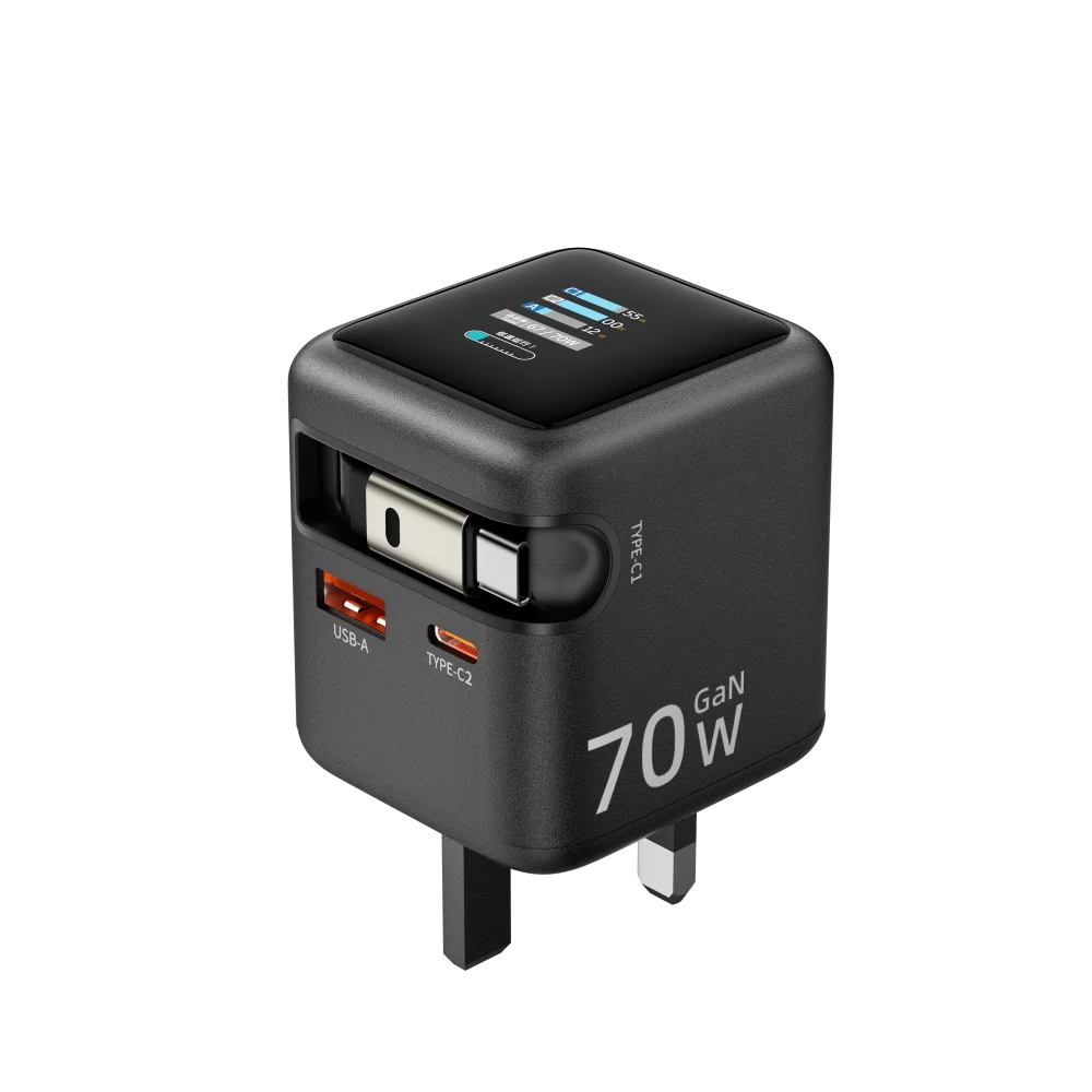 شاحن شاشة ديجيتال 70 وات متعدد USB-C PD GaN شاحن سريع متعدد الاستخدامات شاحن متنقل للإلكترونيات #2