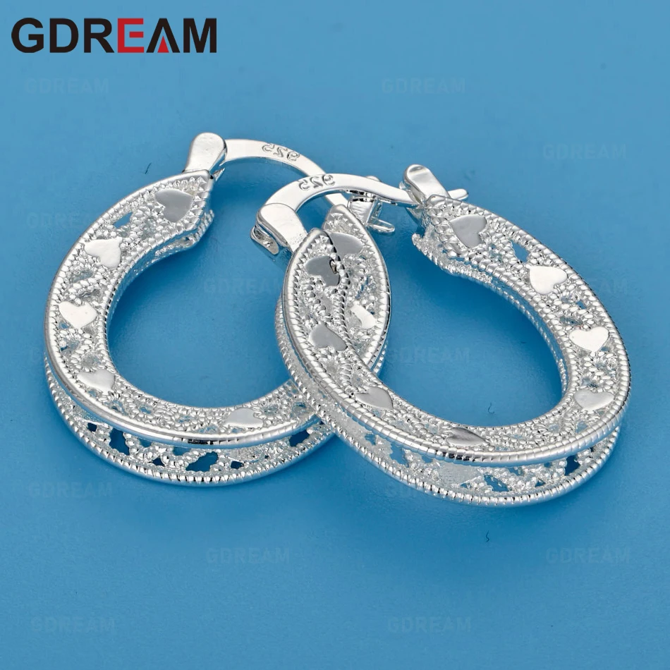 GDREAM 925 Sterling Silver Round Heart Hollow Ear Clip Women'S Versatile Commuter Accessories Party Jewelry