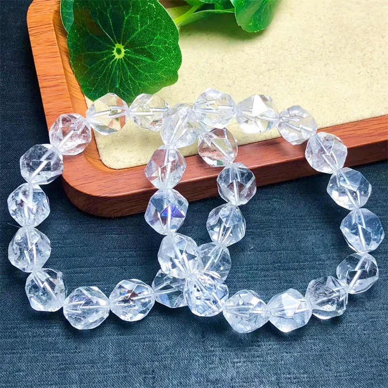 Natural Clear Quartz Facet Bracelet Healing Energy Stone Boho Reiki Gem Stone Beads Simple Yoga Jewelry 12MM