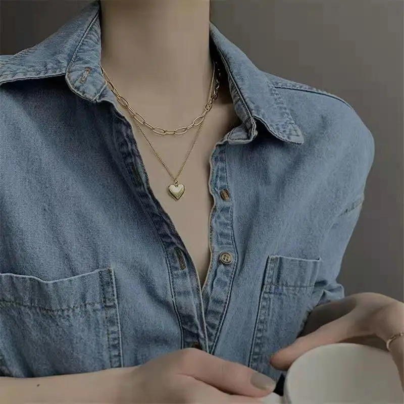 قلادات ذهبية على شكل قلب للنساء - سلسلة قابلة للتعديل - إكسسوار سترة من الفولاذ المقاوم للصدأ على شكل قلب مزدوج الطبقات #2