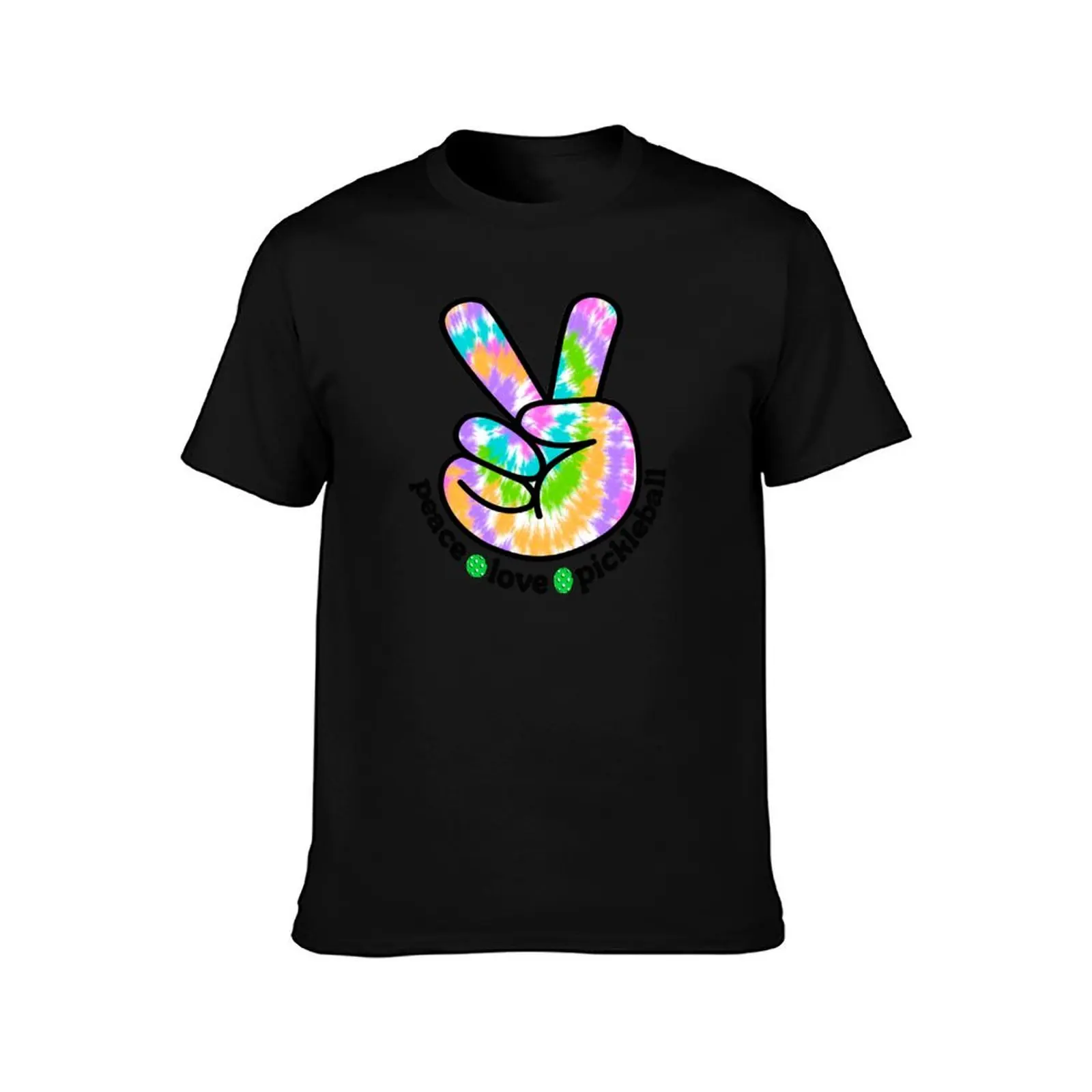Fun Pickleball Gifts Peace Love Pickleball Bright Tie Dye T-Shirt Soft Touch Basic Cotton T-Shirt