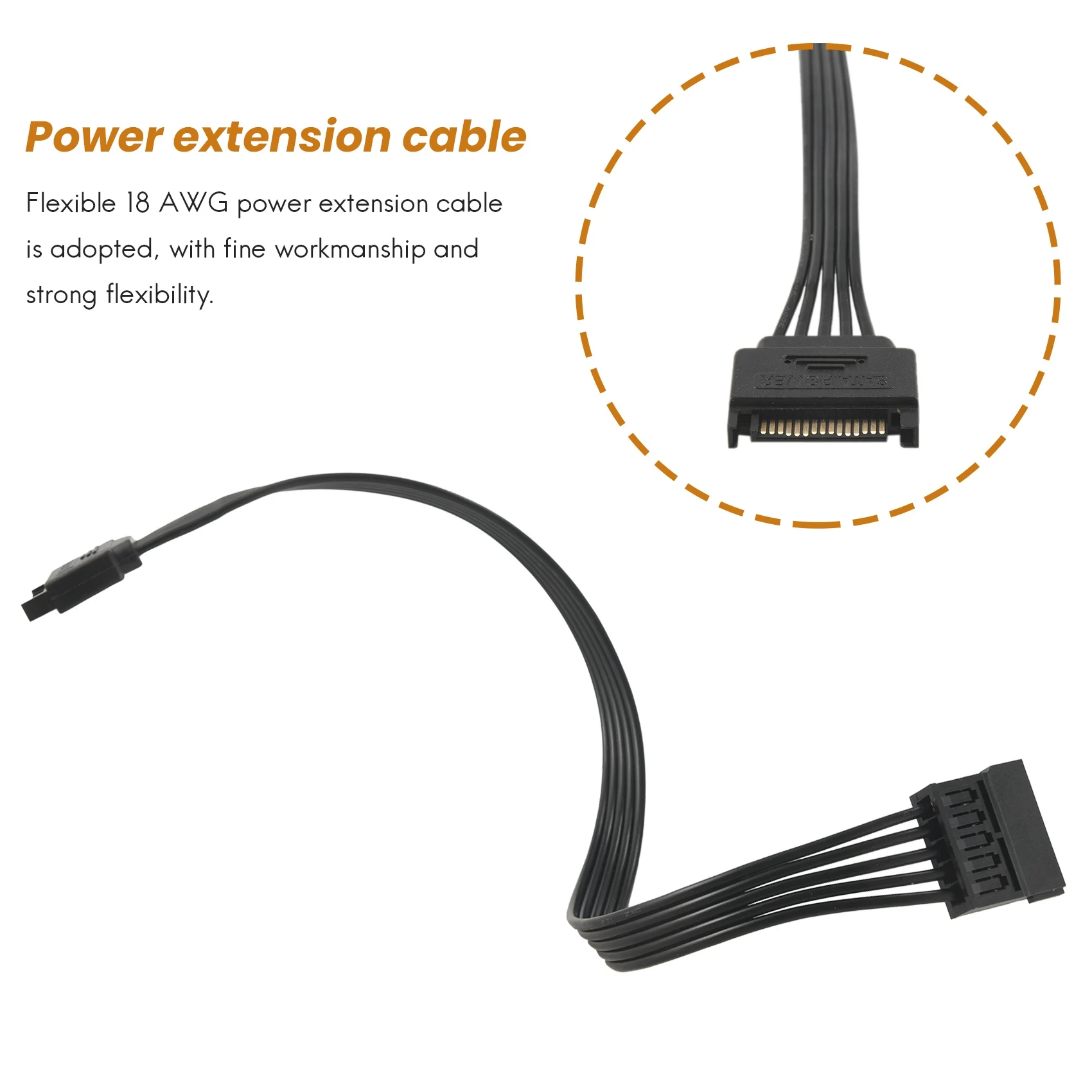 A08E-SATA Power Extension Cable,15 Pin SATA Male To Female Extender Power Cable Adapter For Hard Drive Disk HDD,SSD,30CM