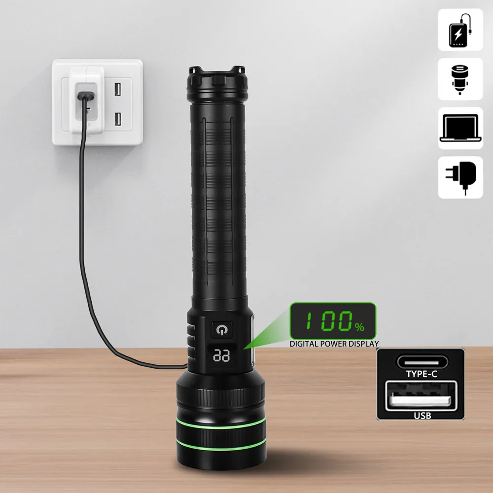 KENSUN Most Powerful Rechargeable LED Flashlight Tactical Torch Light For Fishing Hunting Type-c Flashlight Long Range 6000M