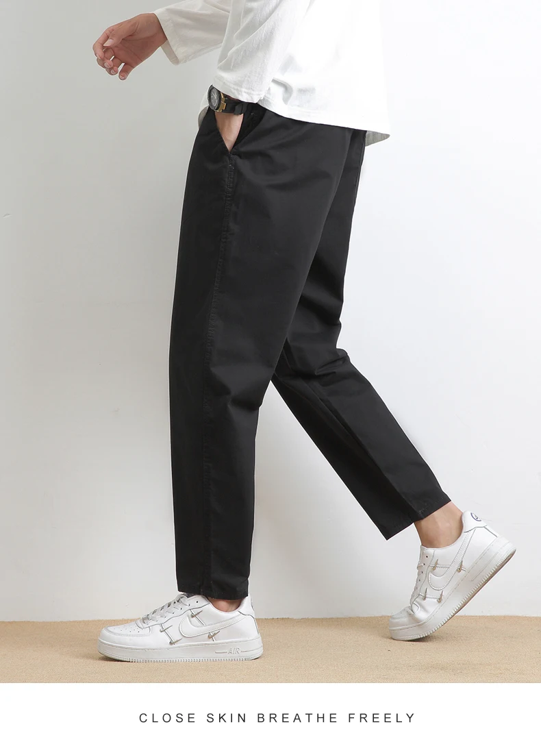 High Quality Summer Thin Men's Casual Pants 95%Cotton Breathable Solid Color Outdoor Elastic Waist Chino Trousers Male Amekaji