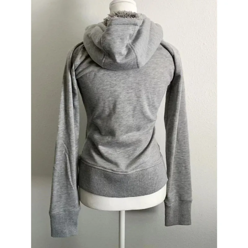 Y2k Retro Wool Zipper Hoodie with Front and Back Zip Solid Color Cotton Cardigan Stylish Women Fitted Sports Jacket Lined Hoodie