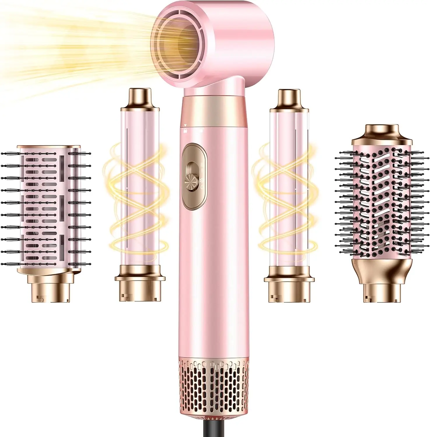 

5 in 1 Blow Dryer Brush Set, Detachable Hot Air Styling Tool, Fast Drying, Auto Curler, Volumizer, Straightener, Pink