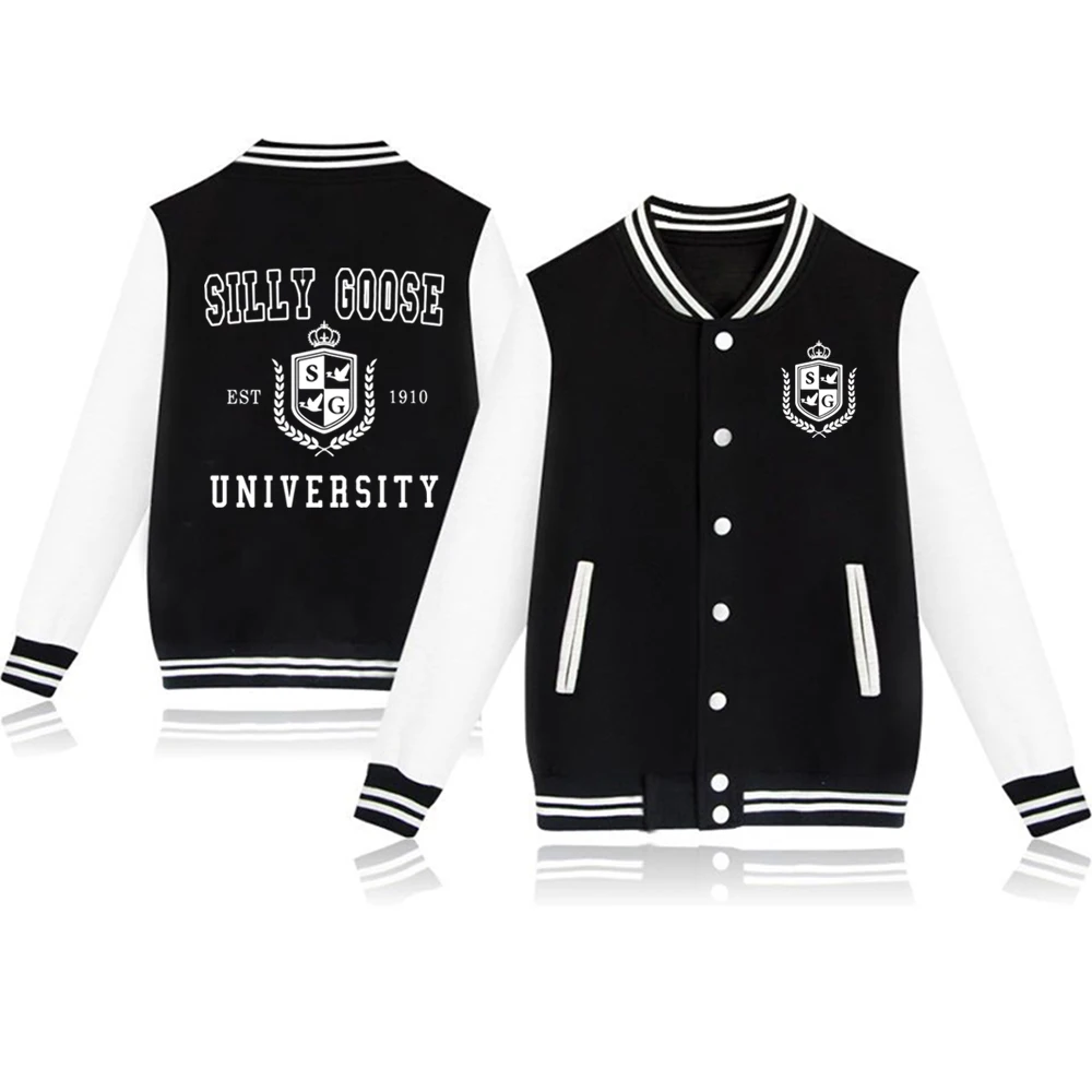 Silly Goose University Baseball Jacket Trendy Preppy Graphic Hoodie Sweatshirts Gift