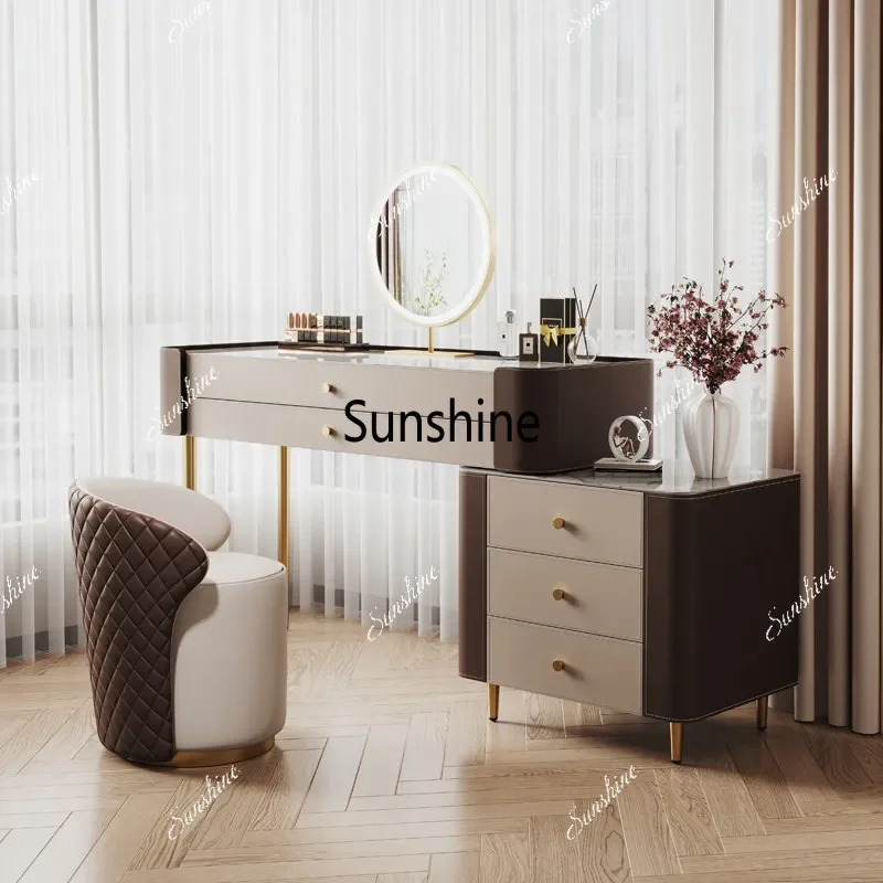 Bedroom modern minimalist saddle leather rock slab high-end makeup tableT*