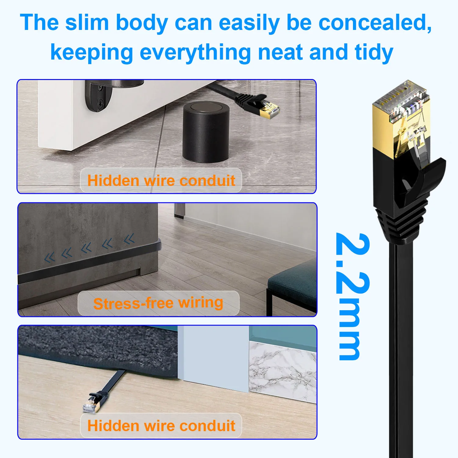 Płaski ekranowany kabel sieciowy CAT7 10Gbps 750MHz kabel sieciowy RJ45 32AWG przewód internetowy czysta miedź STP do komputera