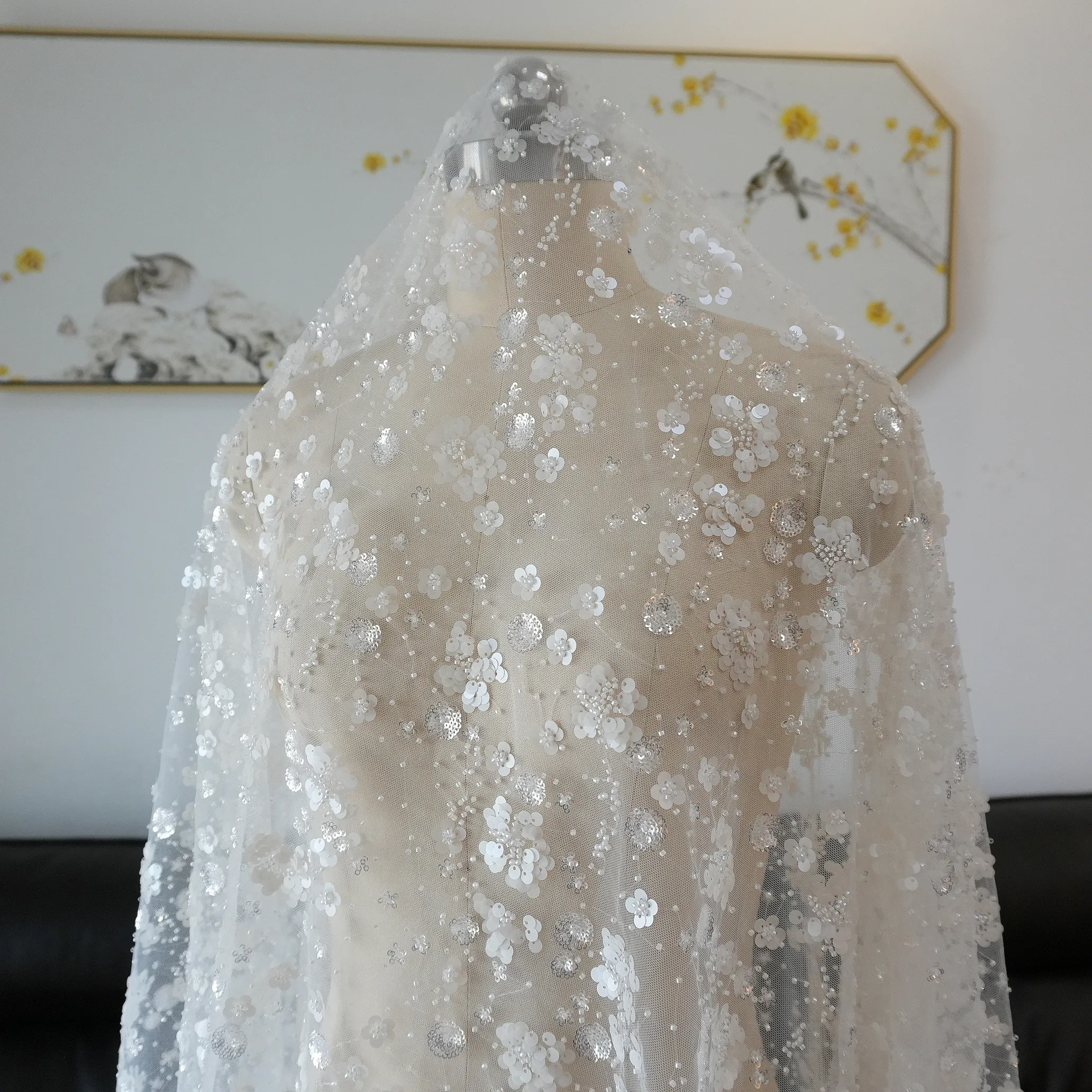 

Fashion Sequins, Bead Embroidery, Lace Fabric, Can Be Used To Make Cheongsam, Wedding Dresses Background Decoration Accessories