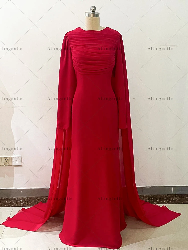 فساتين لحضور الحفلات الموسيقية بحورية البحر بأكمام طويلة وردية رداء de soirée على شكل حرف a ثنيات فستان سهرة بطول الأرض فستان زفاف الضيوف حسب الطلب