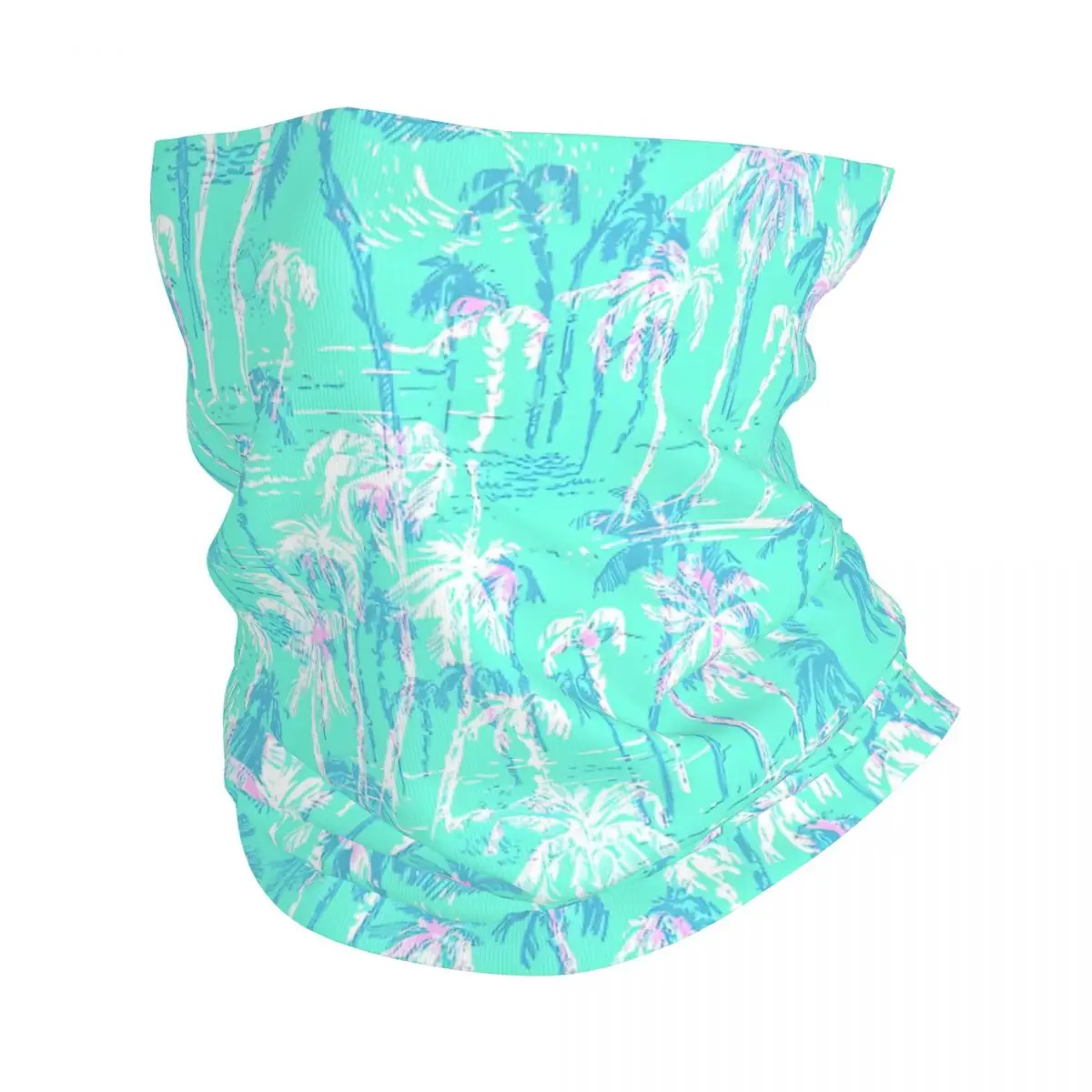 Vibrant Mint And Pink Palm Tree Beach Tropical Scarf Neckerchief Neck Face Mask Polyester