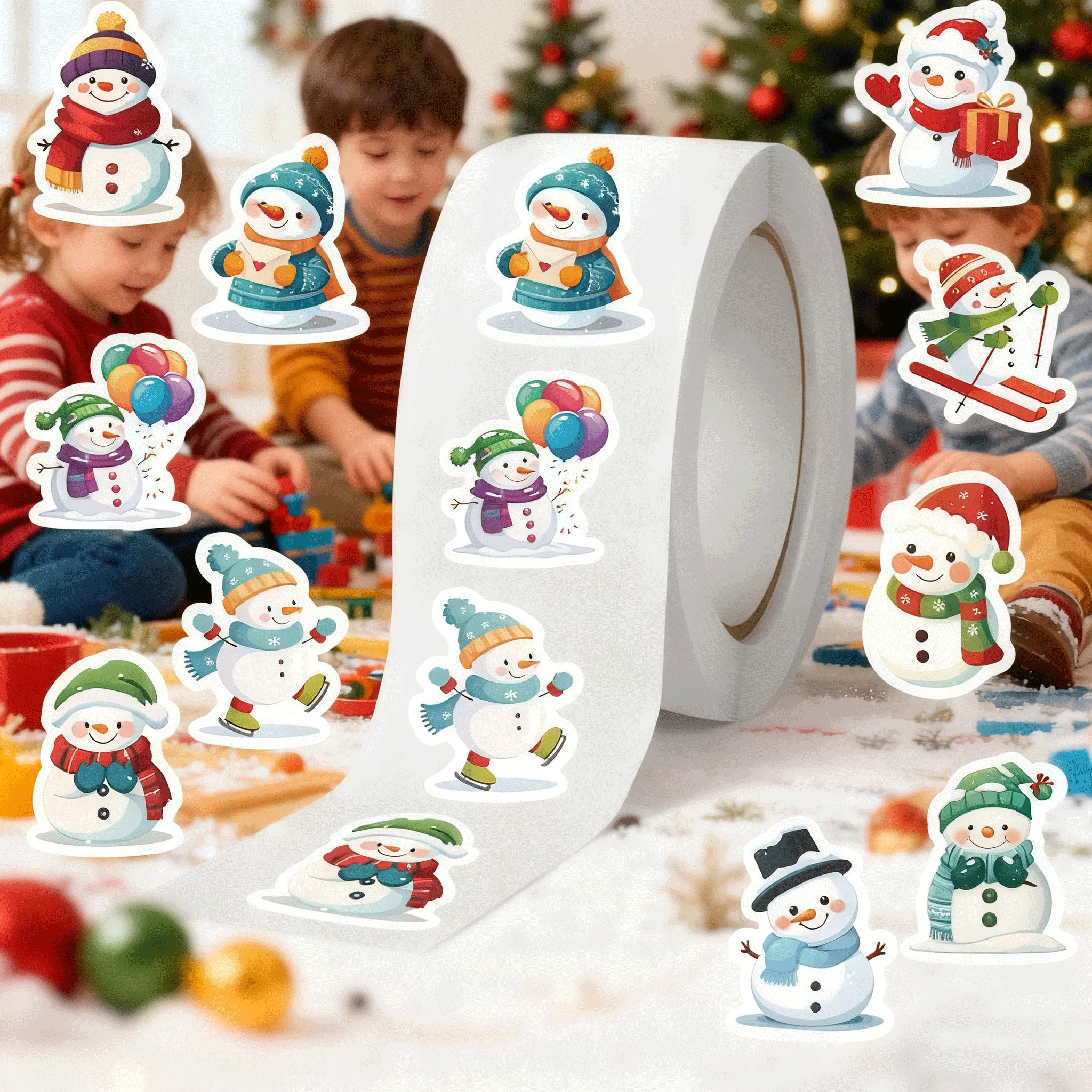 500 قطعة عيد الميلاد الجديد لفة ملصقات عيد الميلاد ثلج DIY بها بنفسك الأمتعة دفتر الكتابة على الجدران Handaccount المهرجانات هدية الديكور ملصق مائي #1