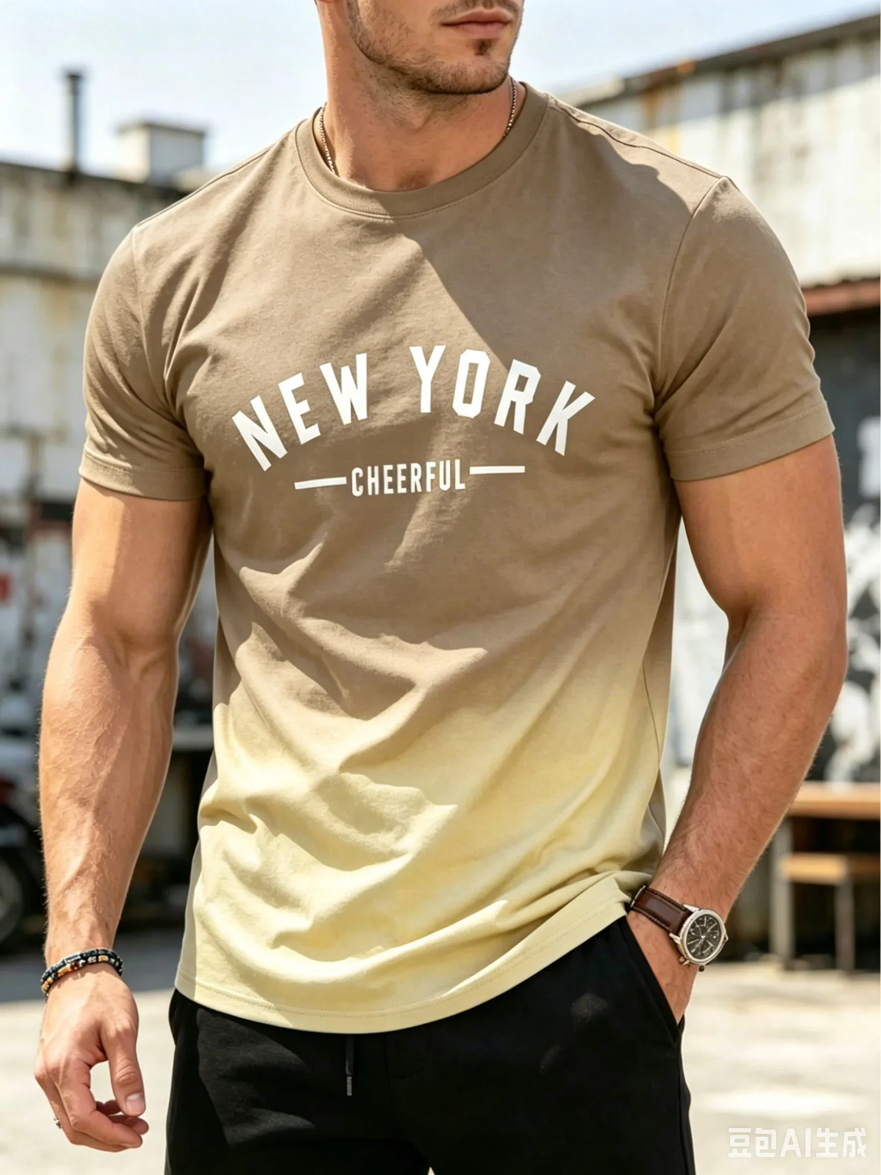 New York Cheerful Print Cotton T-Shirts Mens Summer Oversized O-Neck T Shirt Short Sleeve Comfortable Soft Tops Basic Clothes