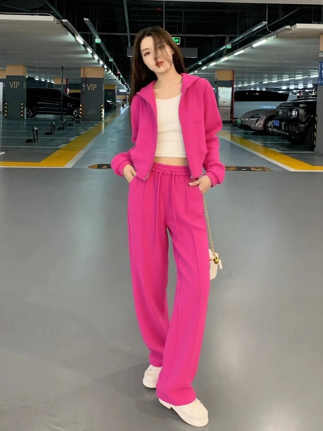 

Sli Spor Casual Women's Sweatirt Wide Leg Pants Two Piece Set Anti Aging Slimming High Waist Long Sve Hoodie