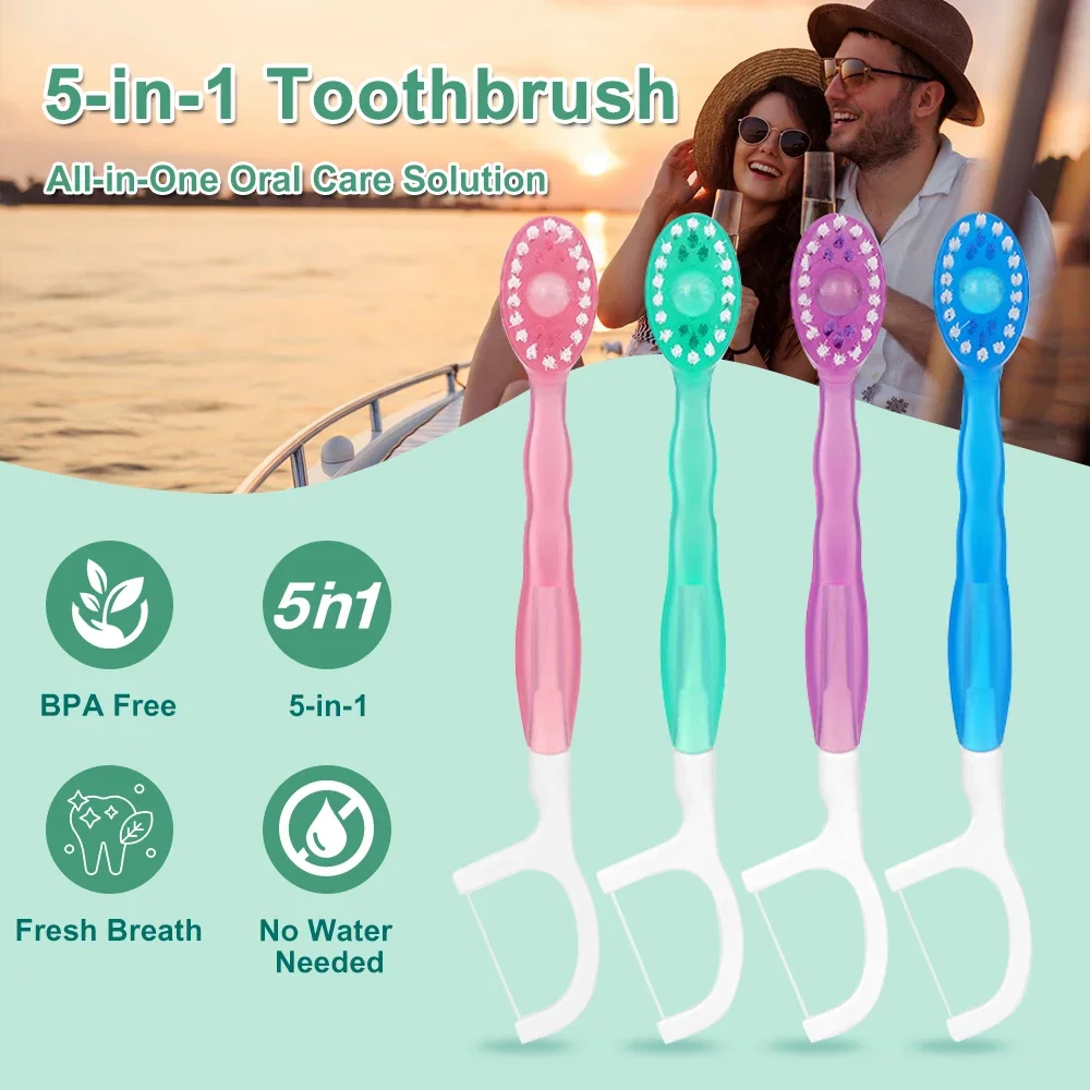 Mini Travel Toothbrushes 5in1 Pre-Pasted Toothbrush for Travel Disposable Portable Toothbrush with Freshening Bead Toothbru