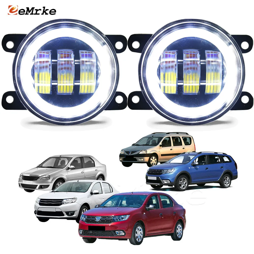 LED Fog Lights PTF 30W Lens for Dacia Logan, Logan MCV/ Stepway All Type Car Turn Signal Lamp White + Yellow Angel Eye DRL Ring