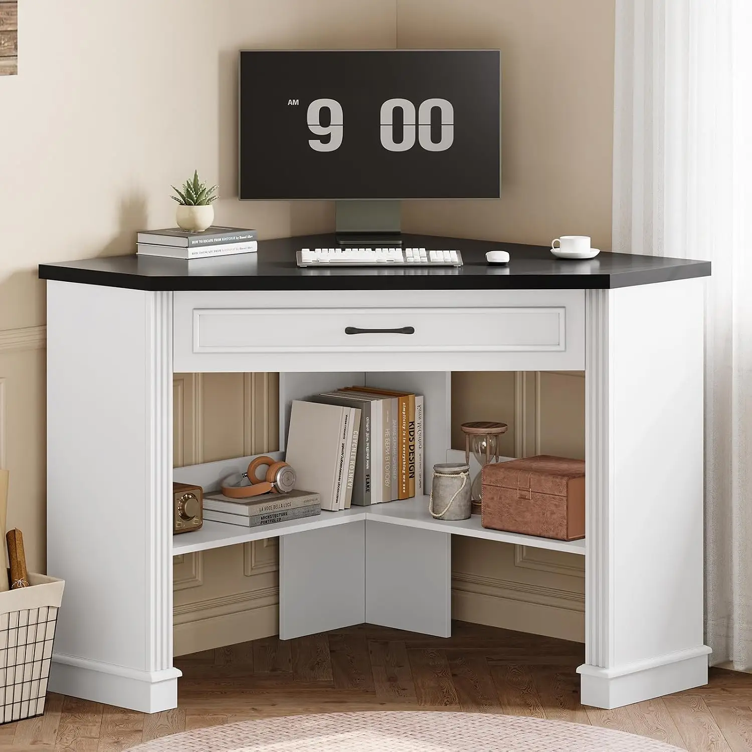 White Corner Desk Small Computer Desk with Drawer Storage Triangle Desk for Home Office Bedroom 31.5