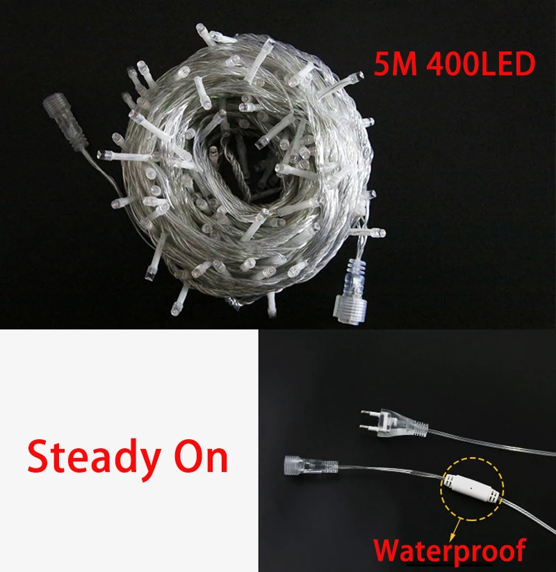 50M 400LED Male and female connection 220V EU Plug Christmas String Lights Chain Waterproof Outdoor For Wedding House Decoration