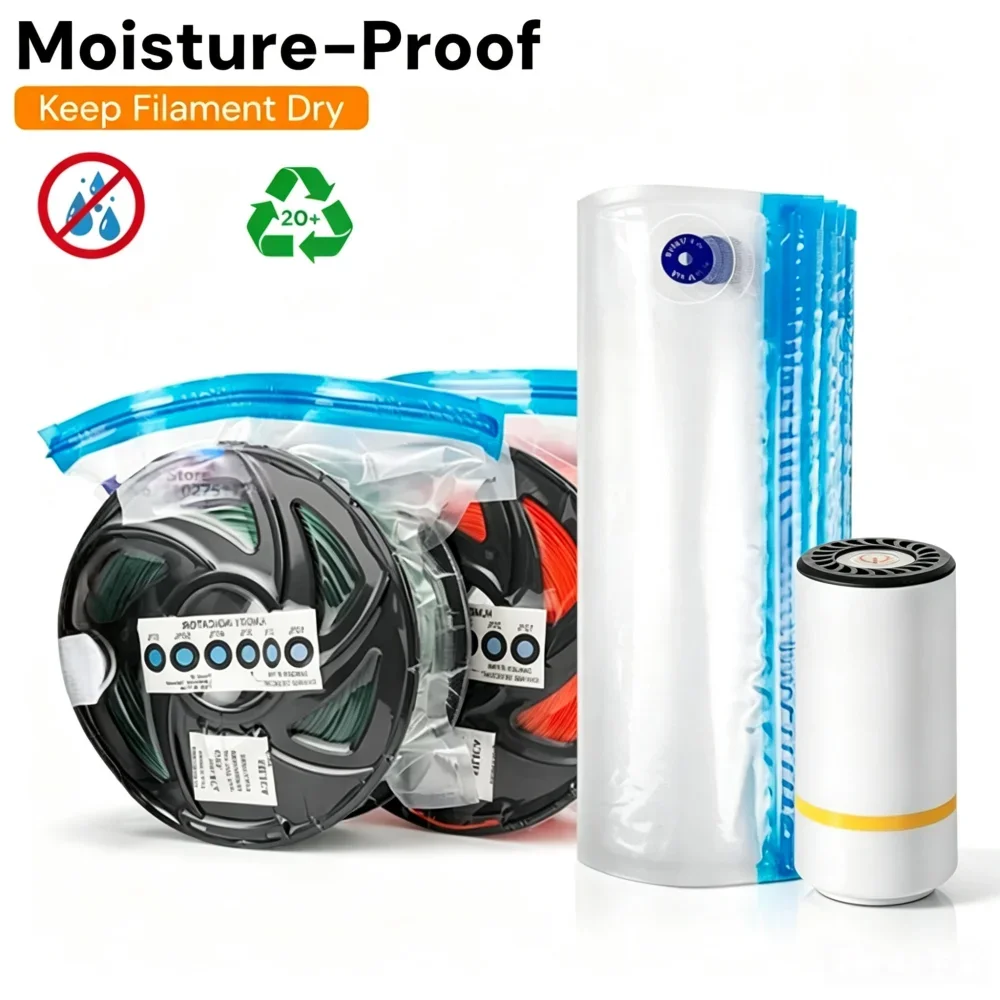 3D Filament Vacuum Bag Kit with Pump,Keep Filament Dry Humidity Card Desiccant Sealing Clip Moisture Proof Reusable PLA ABS PETG
